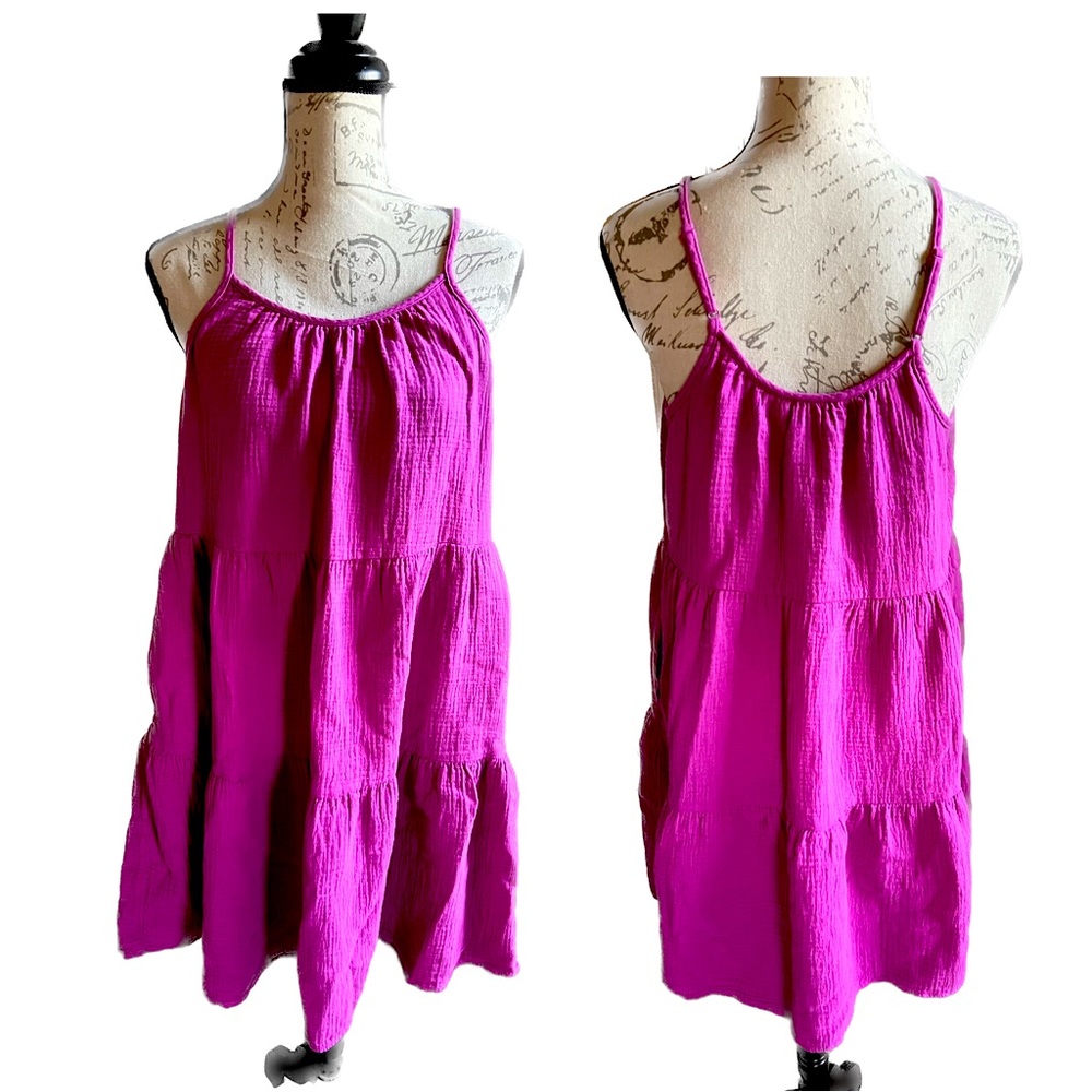 Women’s cotton tiered spaghetti strap dress w/pockets